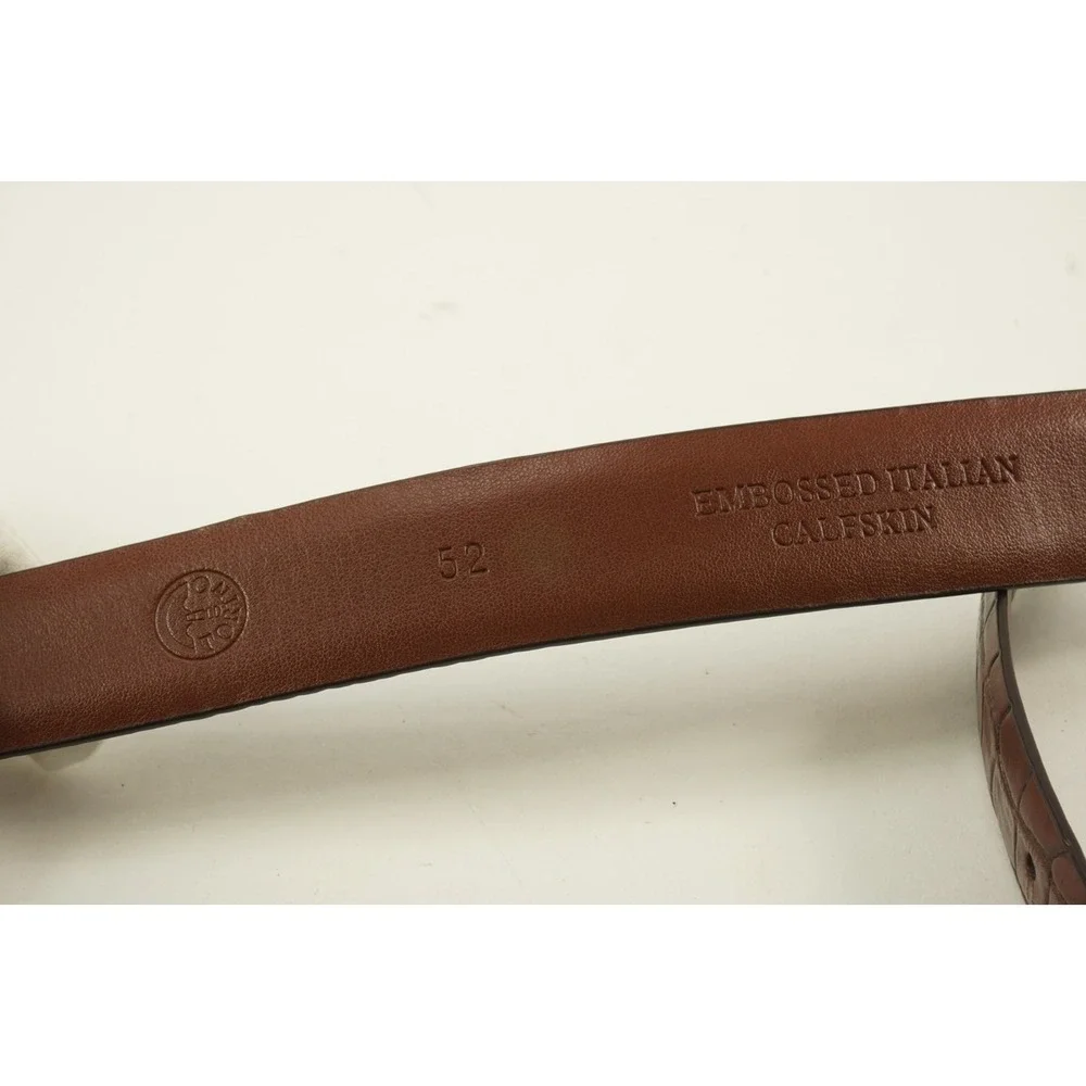 Torino Mens Size 52 Embossed Italian‎ Calfskin Leather Belt Dark Brown Crocodile
